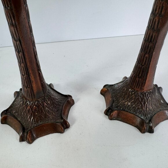 set of 2 palm tree candle holder w/ green leaves 8.5" tall - Picture 4 of 6